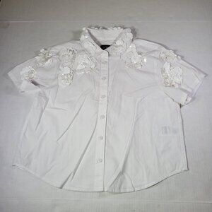 J.Crew Collection White Sequin Floral Cotton Button-Down Blouse Size 4
